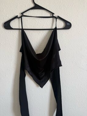 Black Satin Cowl Neck Women's Top
